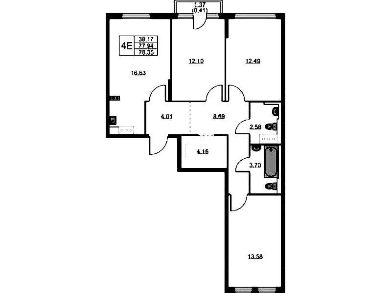 3-комнатная квартира 78.35 м², 9/11 эт., ЖК «Новое Колпино»